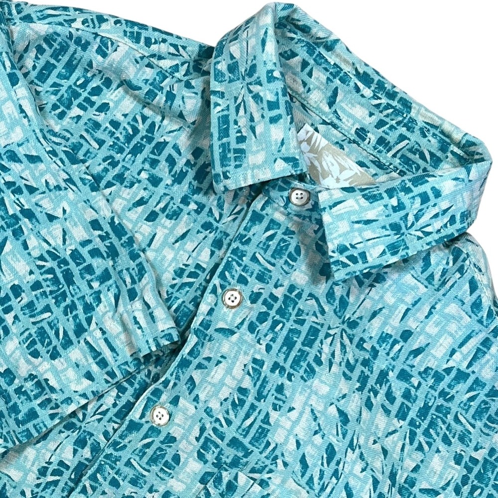 Tasso Elba Island Silk LInen Blend Shirt Mens M Tropical Florals Short Sleeve